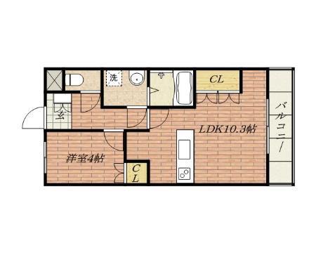 ハルコート箕面(1LDK/2階)の間取り写真