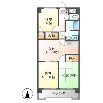 ジュフク松本(3DK/7階)の間取り写真