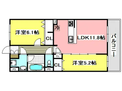 GRANCOURT千里丘(2LDK/2階)の間取り写真