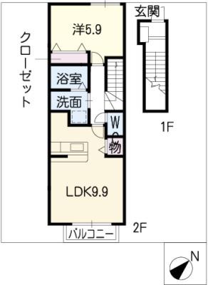 ヴィラ・エタンI(1LDK/2階)の間取り写真