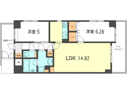 ジェイシティ八丁堀(2LDK/6階)の間取り写真