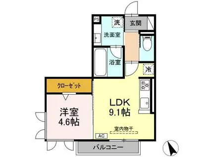 ワイズヴィラ岐南ウエスト(1LDK/2階)の間取り写真