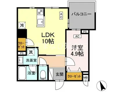 ヴィラ トルチュ東刈谷(1LDK/4階)の間取り写真
