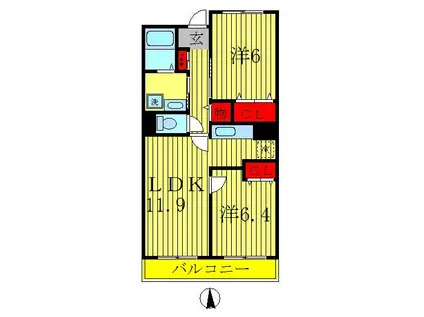シャルマンヒル(2LDK/3階)の間取り写真
