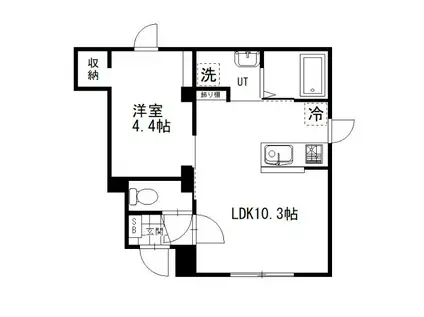 PORTE若松(1LDK/1階)の間取り写真