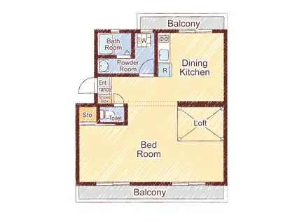 リルームス坂ノ市(1LDK/1階)の間取り写真