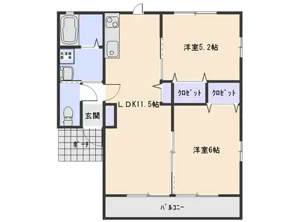エスポワール(2LDK/2階)の間取り写真