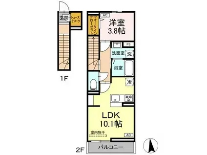CASTLE HILLS Y(1LDK/2階)の間取り写真