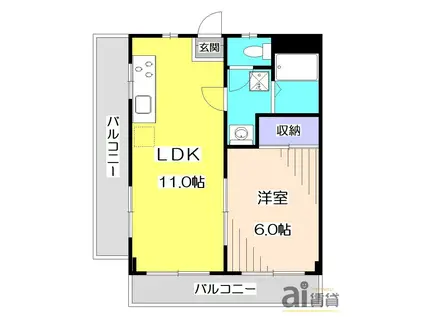ヴァンヴェルナル(1LDK/3階)の間取り写真