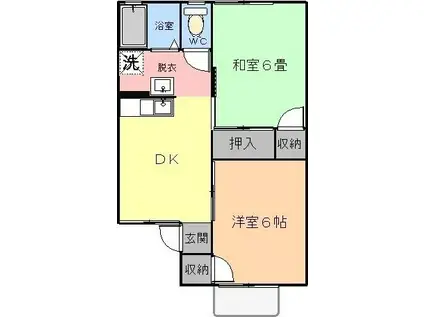 セジュールヴェルドミールA(2DK/2階)の間取り写真