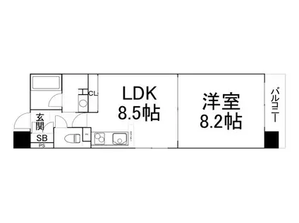 レインボーコート谷町五(1LDK/11階)の間取り写真