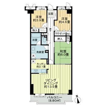 ライオンズマンション津田沼前原(3LDK/5階)の間取り写真