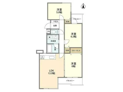 コンフォール野川(3LDK/1階)の間取り写真