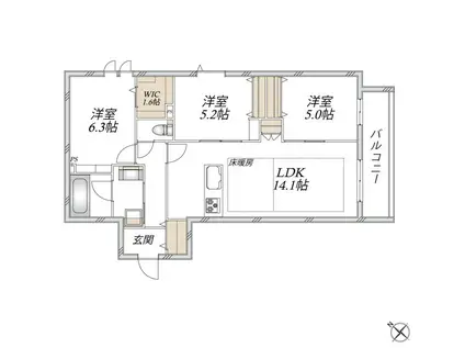 浦和区領家3丁目メゾン北棟(3LDK/3階)の間取り写真
