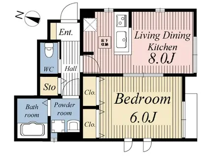 フィリカーラ上用賀(1LDK/1階)の間取り写真