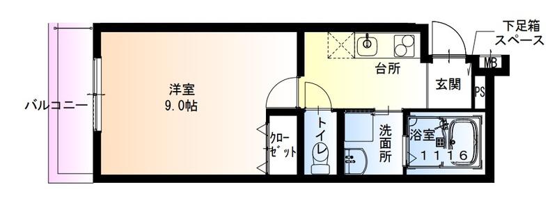 フジパレス東花園ウエスト(1K/1階)の間取り写真