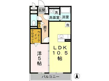 メゾングリスィーヌ(1LDK/2階)の間取り写真