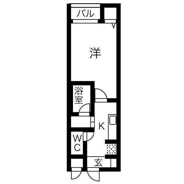 CUBE上小田井B棟(1K/2階)の間取り写真
