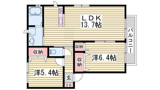 CASA BELLA NOZATO C棟(2LDK/1階)の間取り写真