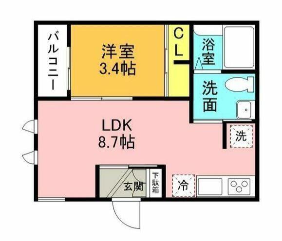 カメリア生麦(1LDK/1階)の間取り写真
