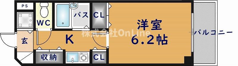 コーポ陣内III(1K/3階)の間取り写真