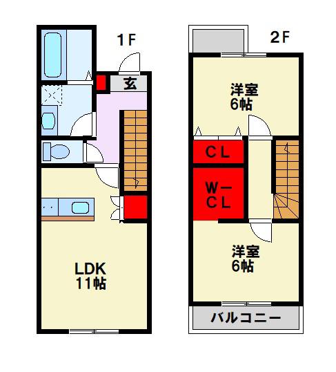 グランスタ馬場山B棟(2LDK/1階)の間取り写真
