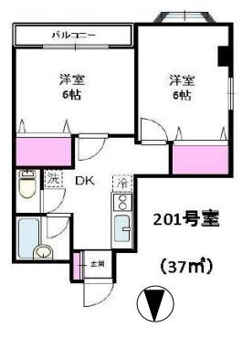 YMO弦巻(2DK/2階)の間取り写真