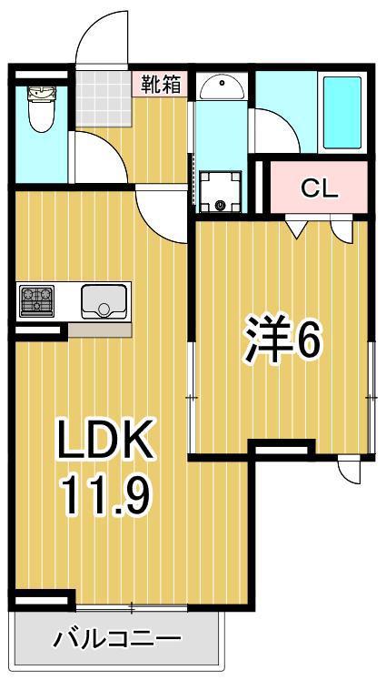 セレスティア東保木間II(1LDK/1階)の間取り写真