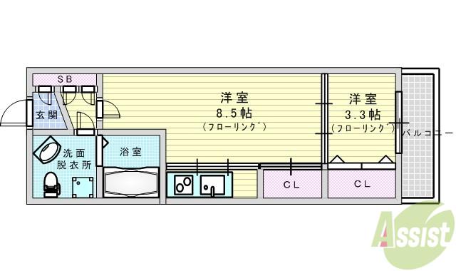 URBAN FLATS江坂(1LDK/6階)の間取り写真