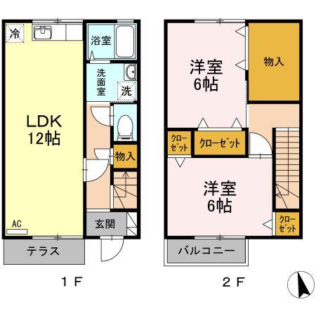 サンハイツK(2LDK/1階)の間取り写真