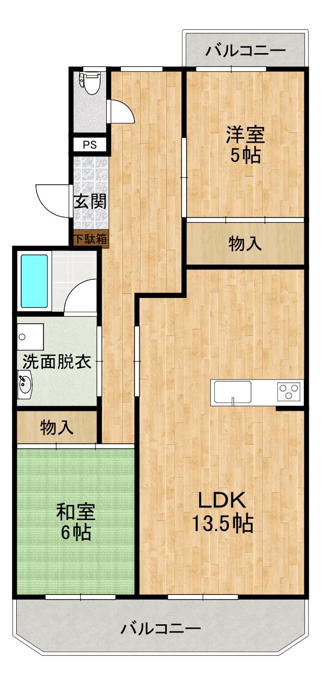 ペアシティ久喜壱番館(2LDK/1階)の間取り写真
