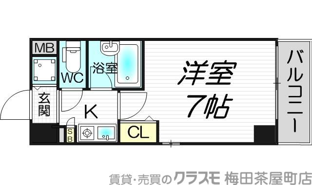 パラシオ南森町(1K/6階)の間取り写真