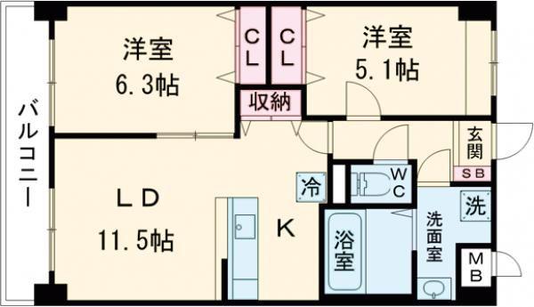 ルーカス長崎諫早I(2LDK/2階)の間取り写真