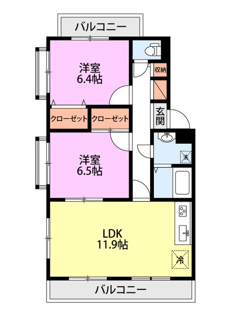 グランディール緑町(2LDK/1階)の間取り写真
