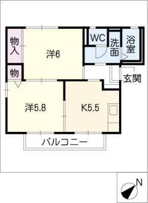 シャトル永覚新町(2K/2階)の間取り写真