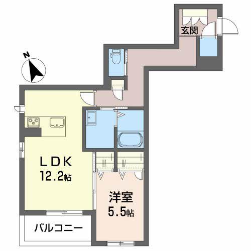 ベレオU土樋(1LDK/1階)の間取り写真