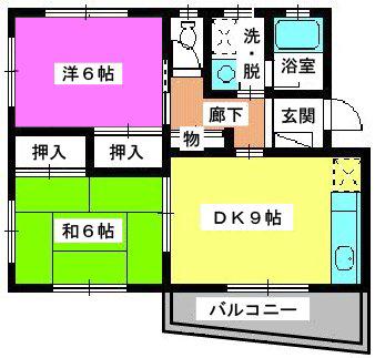レジデンス沖(2LDK/3階)の間取り写真