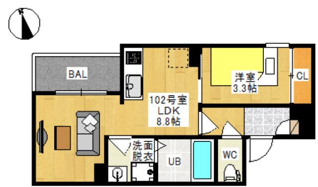 REGALEST十日市II(1LDK/1階)の間取り写真