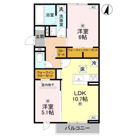 テラス・オルキデ宝来(2LDK/1階)の間取り写真