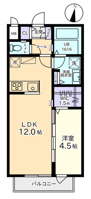カノトリコート(1LDK/2階)の間取り写真