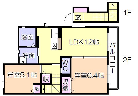 グラン・メゾン大石 A棟(2LDK/2階)の間取り写真