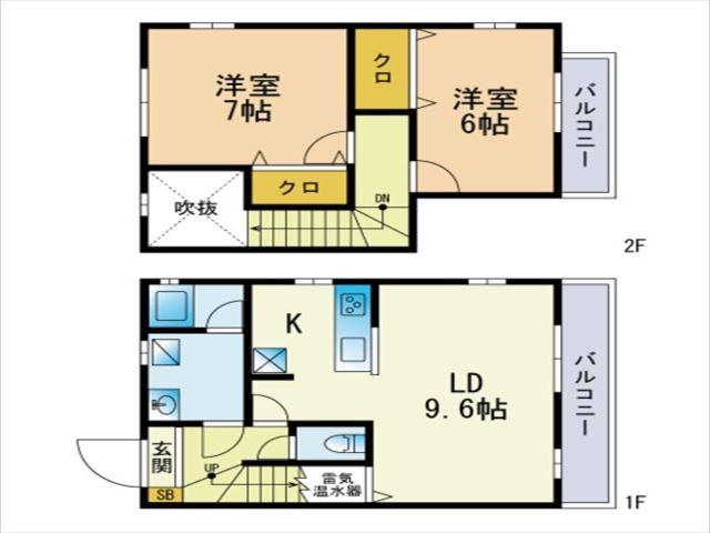 オークタウン春日原H棟(2LDK/1階)の間取り写真