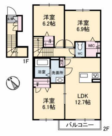 セレナガーデンE棟(3LDK/2階)の間取り写真