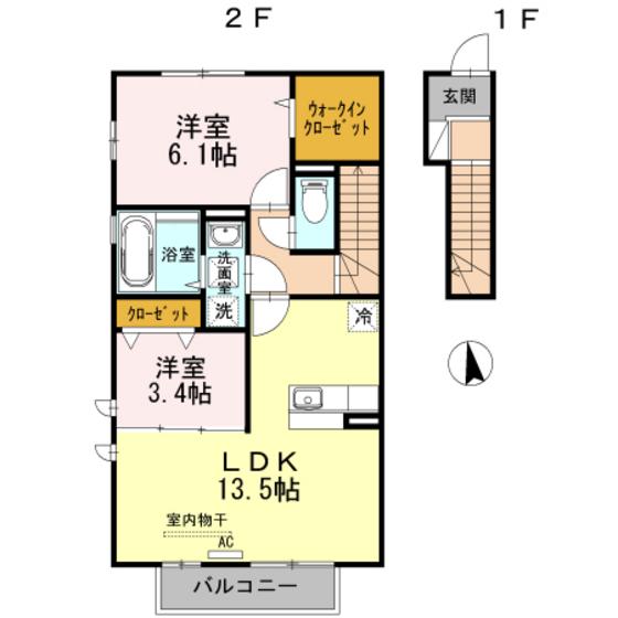 D-ROOM桜 A棟(2LDK/2階)の間取り写真