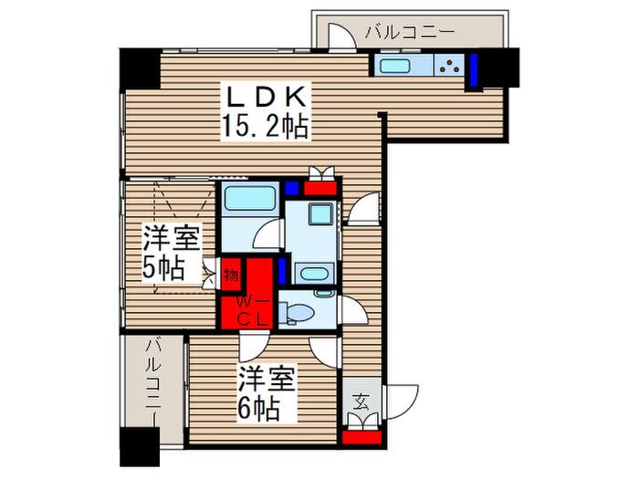 コンフォリア大宮(2LDK/9階)の間取り写真