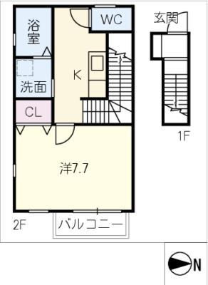 ベルフォーレ新町(1K/2階)の間取り写真