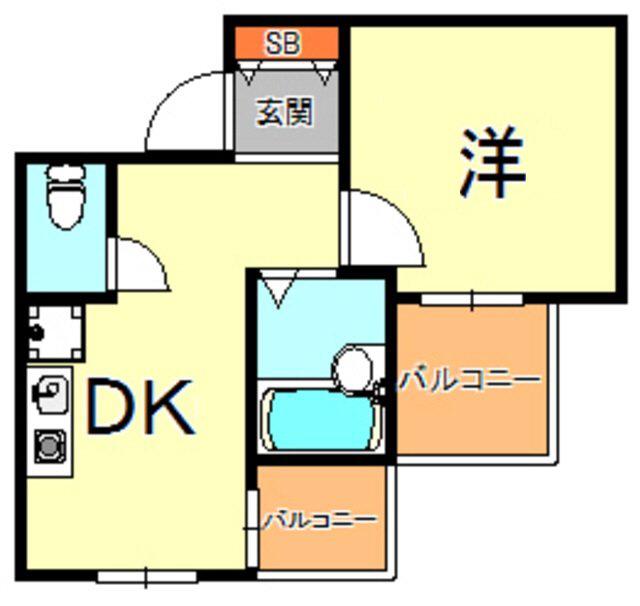 アメニティー東神戸2番館(1DK/2階)の間取り写真