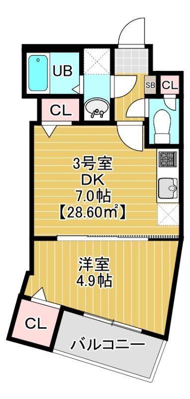 AURORO(1DK/7階)の間取り写真