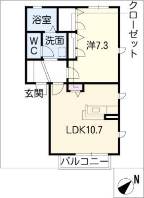 ウエスト川原田 B(1LDK/2階)の間取り写真