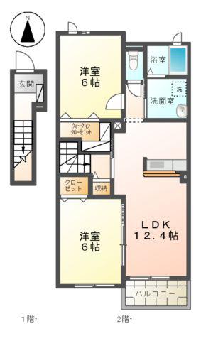 プリムローズA(2LDK/2階)の間取り写真